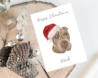 Personalised Shar Pei Dog Christmas card - dog lovers card card, Funny xmas card, dog lover card, dog owner card Cute dog card