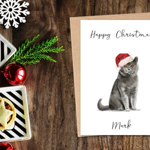 Gepersonaliseerde Britse korthaar Kat Kerstkaart -Kat liefhebbers kaart Kat eigenaar kaart, Grappige kerst x mas kaart, Kat eigenaar kaart, Leuke kat kaart