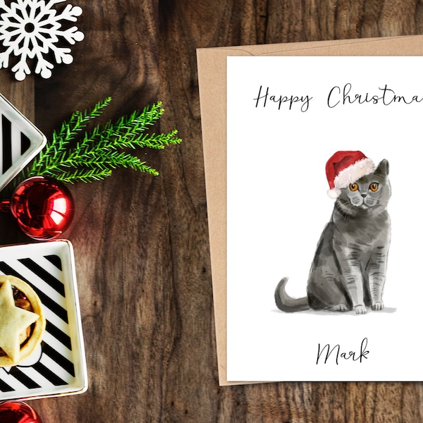 Personalised British Shorthair Cat Christmas card -Cat lovers card Cat owner card, Funny xmas x mas card, Cat owner card, Cute cat card