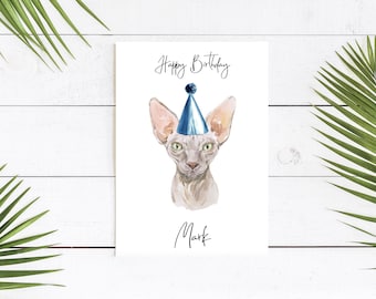 Personalised Sphynx cat - Cat Birthday card -Cat lovers card Cat owner card, Funny card, Cat lover card, Cat owner card, Cute cat card