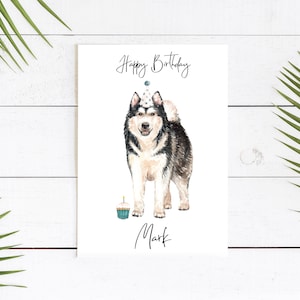 Gepersonaliseerde Malamute - hond Verjaardagskaart -hondenliefhebbers kaart hond eigenaar kaart, hond minnaar kaart hond eigenaar kaart Leuke hond kaart