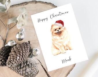 ポメラニアン犬のクリスマスカード（6インチ×4インチ）内側は白紙
