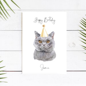 Carte d'anniversaire personnalisée pour chat British Shorthair - Carte pour amoureux des chats Carte de propriétaire de chat, carte d'anniversaire drôle, carte de propriétaire de chat et carte de chat mignon
