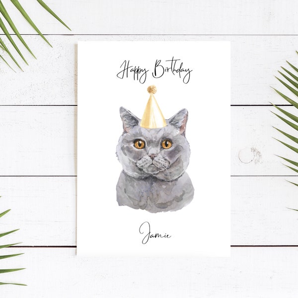 Personalised British Shorthair Cat Birthday card -Cat lovers card Cat owner card, Funny birthday card, Cat owner card, Cute cat card