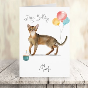 Abyssin personnalisé - Carte d’anniversaire de chat -Carte d’amoureux de chat Carte de propriétaire de chat, carte d’anniversaire drôle, carte d’amant de chat carte de propriétaire de chat, carte de chat mignon
