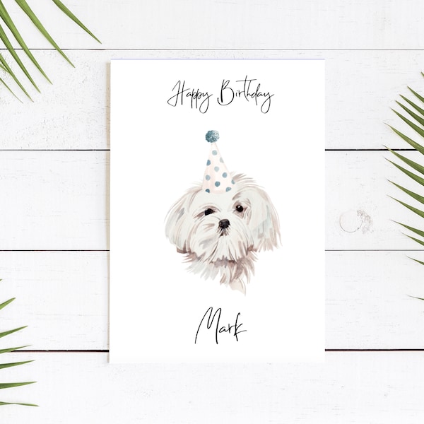 Personalised Maltese - dog Birthday card -dog lovers card dog owner card, dog lover card dog owner card Cute dog card