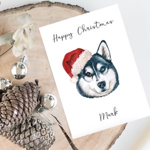 Husky sibérien personnalisé - Carte de Noël pour chien - Carte d’amoureux des chiens, Carte de Noël drôle, Carte d’amant de chien, Carte de propriétaire de chien Carte de chien mignonne