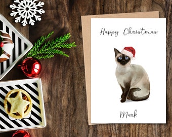 Siamés personalizado - Tarjeta de Navidad de gato -Tarjeta de dueño de gato de gato, Tarjeta de Navidad divertida, Tarjeta de amante de gato, Tarjeta de propietario de gato, Linda tarjeta de gato