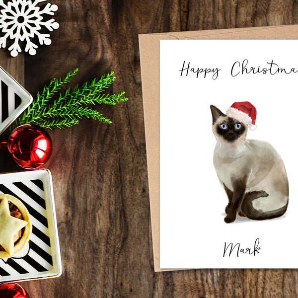 Personalised Siamese - Cat Christmas card -Cat lovers card Cat owner card, Funny xmas card, Cat lover card, Cat owner card, Cute cat card