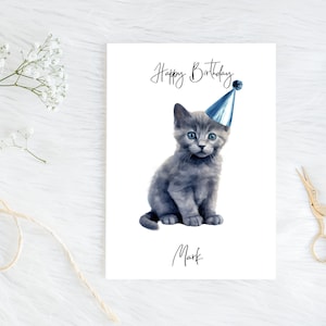 Russe bleu personnalisé - Carte d'anniversaire de chat - Carte de voiture pour amoureux des chats, Carte d'anniversaire drôle, Carte pour amoureux des chats, Carte de propriétaire de chat, Carte de chat mignon