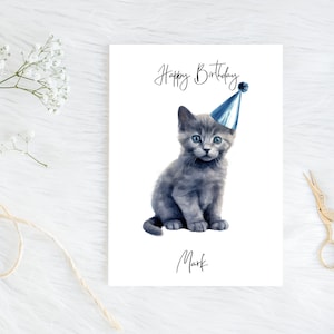 Personalised Blue Russian Cat Birthday card Cat lovers car card, Funny birthday card, Cat lover card, Cat owner card, Cute cat card zdjęcie 1