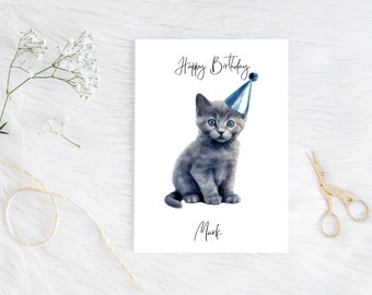 Personalised Blue Russian - Cat Birthday card -Cat lovers car card, Funny birthday card, Cat lover card, Cat owner card, Cute cat card