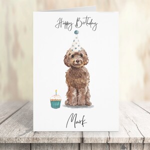 Cane cockapoo marrone personalizzato Biglietto di compleanno - Carta per gli amanti del cane Carta del proprietario del cane, carta del proprietario del cane della carta del cane della carta del cane carina
