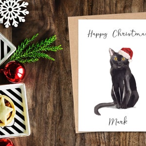 Chat noir de Bombay personnalisé - Carte de Noël de chat - Carte d'amoureux des chats Carte de propriétaire de chat, carte de Noël drôle x mas, carte de propriétaire de chat, carte de chat mignon