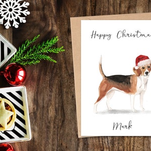 Beagle personnalisé - Carte de Noël pour chien - Carte d’amoureux de chien, Carte de Noël drôle, Carte d’amour de chien, Carte de propriétaire de chien Carte de chien mignon