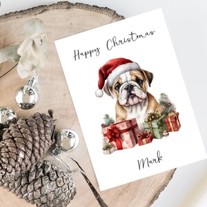 Bulldog inglese personalizzato - Cartolina di Natale per cani - carta per gli amanti dei cani, divertente carta di Natale, carta per gli amanti dei cani, carta del proprietario del cane Carta per cani carini