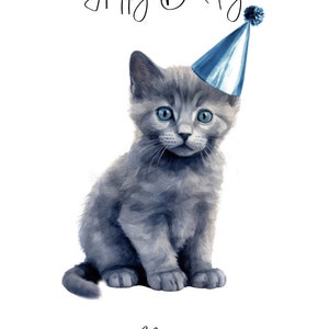 Personalised Blue Russian Cat Birthday card Cat lovers car card, Funny birthday card, Cat lover card, Cat owner card, Cute cat card zdjęcie 5