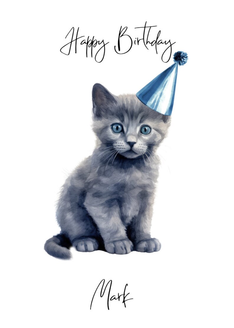 Personalised Blue Russian Cat Birthday card Cat lovers car card, Funny birthday card, Cat lover card, Cat owner card, Cute cat card zdjęcie 5