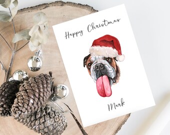 Personalised English Bulldog - Dog Christmas card -dog lovers card card, Funny xmas card, dog lover card, dog owner card Cute dog card