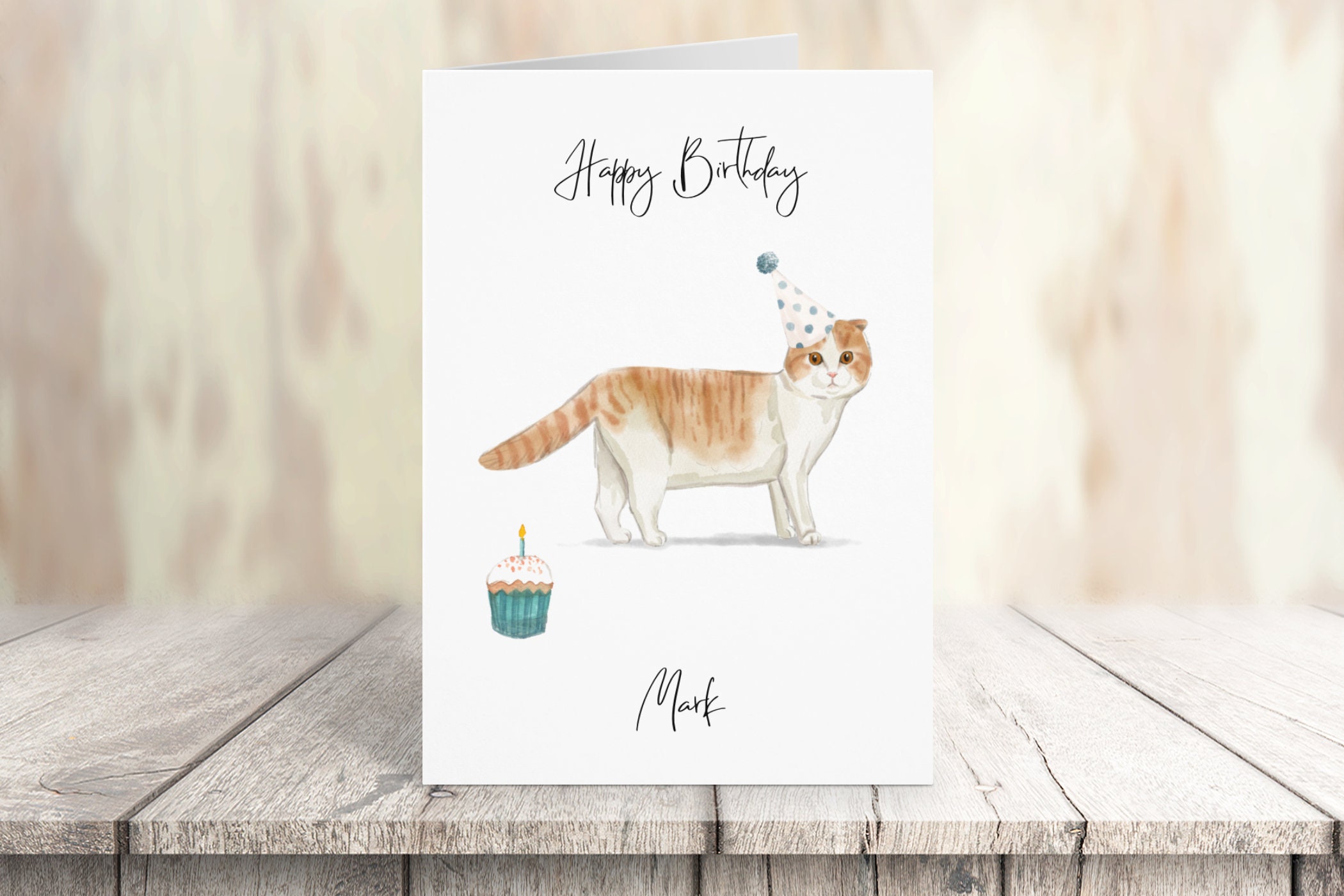 Artery8 Grußkarte „Scottish Fold Cat“ Mit Rustikalem Blumenmuster – Birthday Card Für Katzenliebhaberinnen, 17,5x12,5 Cm
