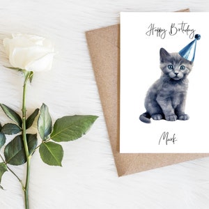 Personalised Blue Russian Cat Birthday card Cat lovers car card, Funny birthday card, Cat lover card, Cat owner card, Cute cat card zdjęcie 3