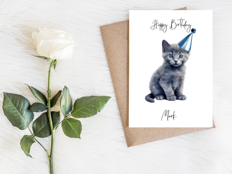 Personalised Blue Russian Cat Birthday card Cat lovers car card, Funny birthday card, Cat lover card, Cat owner card, Cute cat card zdjęcie 3