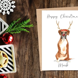 Personalisierte Boxer - Hund Weihnachtskarte - Hundeliebhaber Karte, Lustige Weihnachtskarte, Hundeliebhaber Karte, Hundebesitzer Karte Niedliche Hundekarte