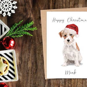 Biglietto di Natale personalizzato con cane Jack Russell a pelo duro - biglietto per amanti dei cani, biglietto di Natale divertente, biglietto per amanti dei cani, biglietto per proprietari di cani Biglietto carino con cane