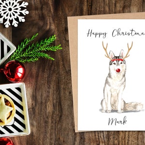 Personalised Siberian Husky - Dog Christmas card -dog lovers card card, Funny xmas card, dog lover card, dog owner card Cute dog card