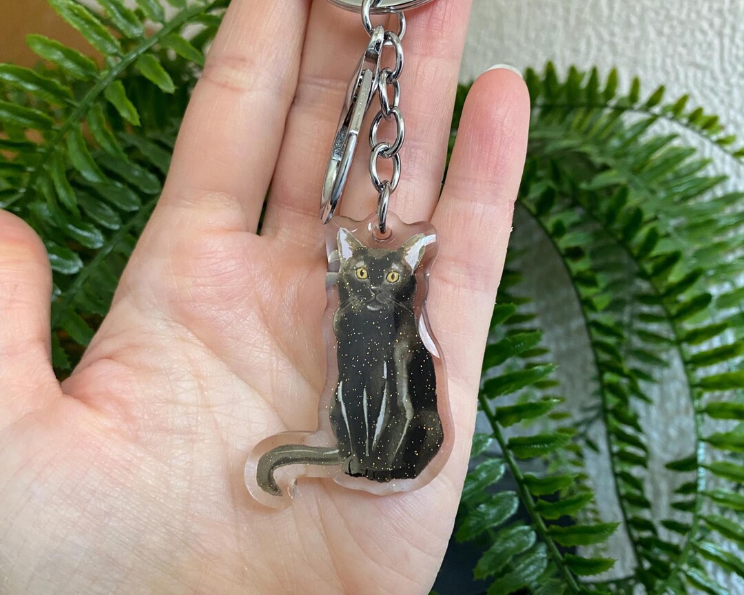 Black Cat Keyring - Clear Acrylic Glitter Keychain -cat Lovers, Key ...