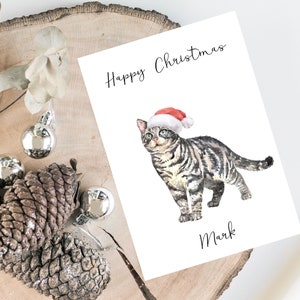 American Shorthair Silver Tabby personnalisé - Carte de Noël pour chat -Carte d’amoureux des chats Carte de propriétaire de chat, carte d’amoureux, carte de propriétaire de chat, carte de chat mignon