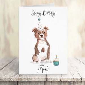 Staffordshire Bull Terrier personnalisé - carte d’anniversaire de chien - carte d’amour de chien carte de propriétaire de chien, carte d’amour de chien carte de propriétaire de chien carte de chien mignon