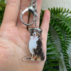 Portachiavi con cane da montagna bernese - portachiavi in acrilico trasparente con glitter, per amanti dei cani, portachiavi, proprietario di cani, regalo carino, portachiavi, ciondolo per borsa, mamma di cani