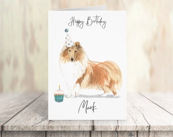 Gepersonaliseerde Rough Collie - hond Verjaardagskaart -hondenliefhebbers kaart hond eigenaar kaart, hond lover kaart hond eigenaar kaart Leuke hond kaart