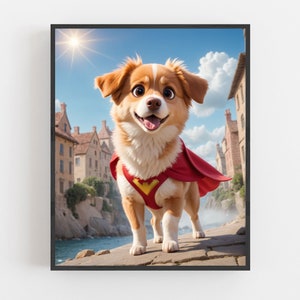 Personalisiertes Superhelden-Cartoon-Haustierportrait, personalisiertes Cartoon-Haustierportrait, Hunde-Cartoon-Portrait-Katze, Wandkunst für Haustierliebhaber, digitaler Download