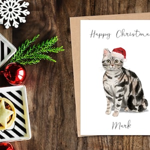 American Shorthair Silver Tabby personnalisé - Carte de Noël pour chat - Carte d’amoureux de chat Carte de propriétaire de chat, carte d’amant, carte de propriétaire de chat, carte de chat mignon