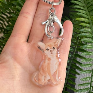 Chihuahua keyring - clear acrylic glitter Keychain dog lover, key ring, dog owner, Cute gift, key chain, bag charm, dog Mom gift