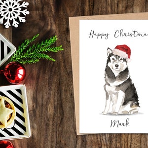 Malamute personnalisé - Carte de Noël pour chien - Carte d’amoureux de chien, Carte de Noël drôle, Carte d’amour de chien, Carte de propriétaire de chien Carte de chien Mignon