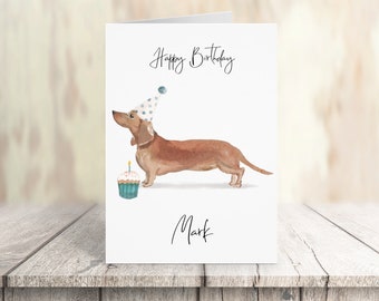 Personalised tan dachshund - dog Birthday card -dog lovers card dog owner card, dog lover card dog owner card Cute dog card