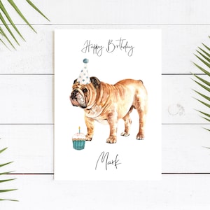 Bulldog inglese personalizzato - biglietto di compleanno del cane - carta degli amanti del cane carta del proprietario del cane, carta del proprietario del cane carta del cane carina carta del cane