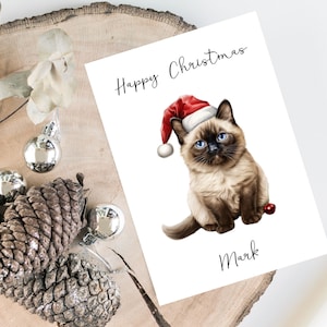 Siamois personnalisée - Carte de Noël avec chat - Carte d'amoureux des chats Carte de propriétaire de chat, carte de Noël drôle, carte d'amant de chat, carte de propriétaire de chat, carte de chat mignon