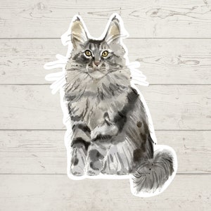 3 x Maine Coon cat stickers, mom sticker, cat lover gift decal, laptop sticker, bujo sticker, Bullet journal decal, cat sticker watercolour