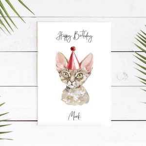 Carte d'anniversaire personnalisée pour chat Devon Rex - Carte pour amoureux des chats Carte de propriétaire de chat, carte d'anniversaire drôle, carte de propriétaire de chat, carte de chat mignon