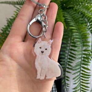 West Highland White Terrier keyring - clear acrylic glitter Keychain dog lover, key ring, dog owner, Cute gift, key chain, bag charm, Westie