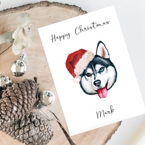 Gepersonaliseerde Siberische Husky - Hond kerstkaart - hondenliefhebbers kaart kaart, grappige kerstkaart, hondenliefhebber kaart, hond eigenaar kaart Leuke hondenkaart