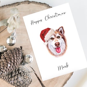 Husky sibérien personnalisé - Carte de Noël pour chien - Carte d’amoureux des chiens, Carte de Noël drôle, Carte d’amant de chien, Carte de propriétaire de chien Carte de chien mignonne