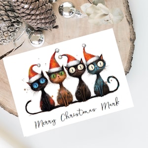 Groupe personnalisé de chats - Carte de Noël de chat - Carte d'amoureux des chats Carte de propriétaire de chat, carte de Noël amusante, carte de propriétaire de chat, carte de chat mignon