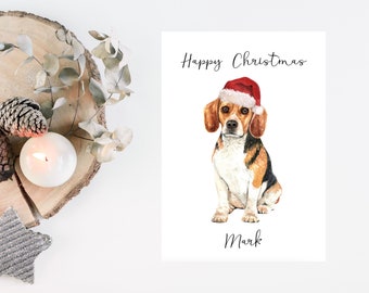 Personalised Beagle - Dog Christmas card -dog lovers card card, Funny xmas card, dog lover card, dog owner card Cute dog card