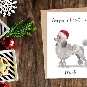 Personalisierte Grau Pudel - Hunde Weihnachtskarte - Hundeliebhaber Karte, Lustige Weihnachtskarte, Hundeliebhaber Karte, Hundebesitzer Karte