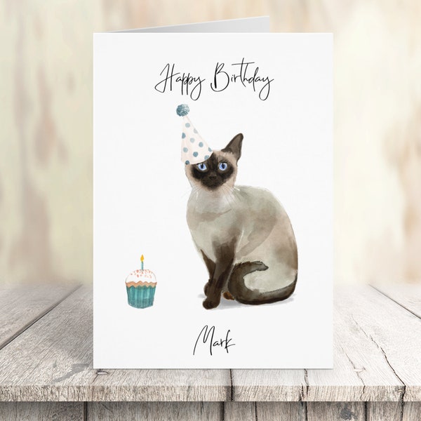 Personalisierte Siam karte - Katzenliebhaber Karte, Katzenbesitzer Karte, Lustige Geburtstagskarte, Katzenliebhaber Karte, Katzenbesitzer Karte, Süße Katzenkarte
